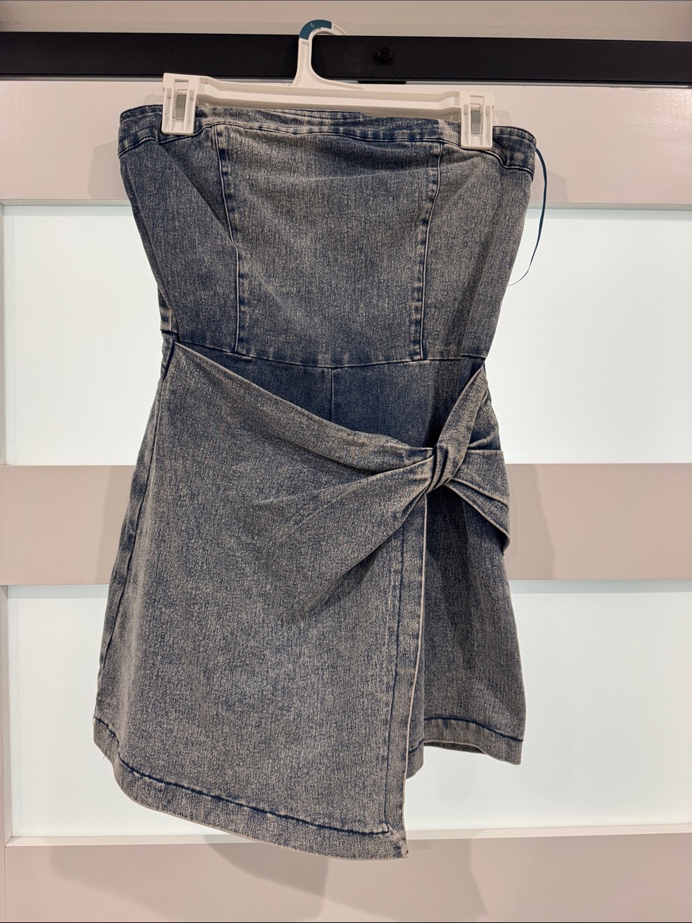 Strapless Denim Mini romper with Side Knot